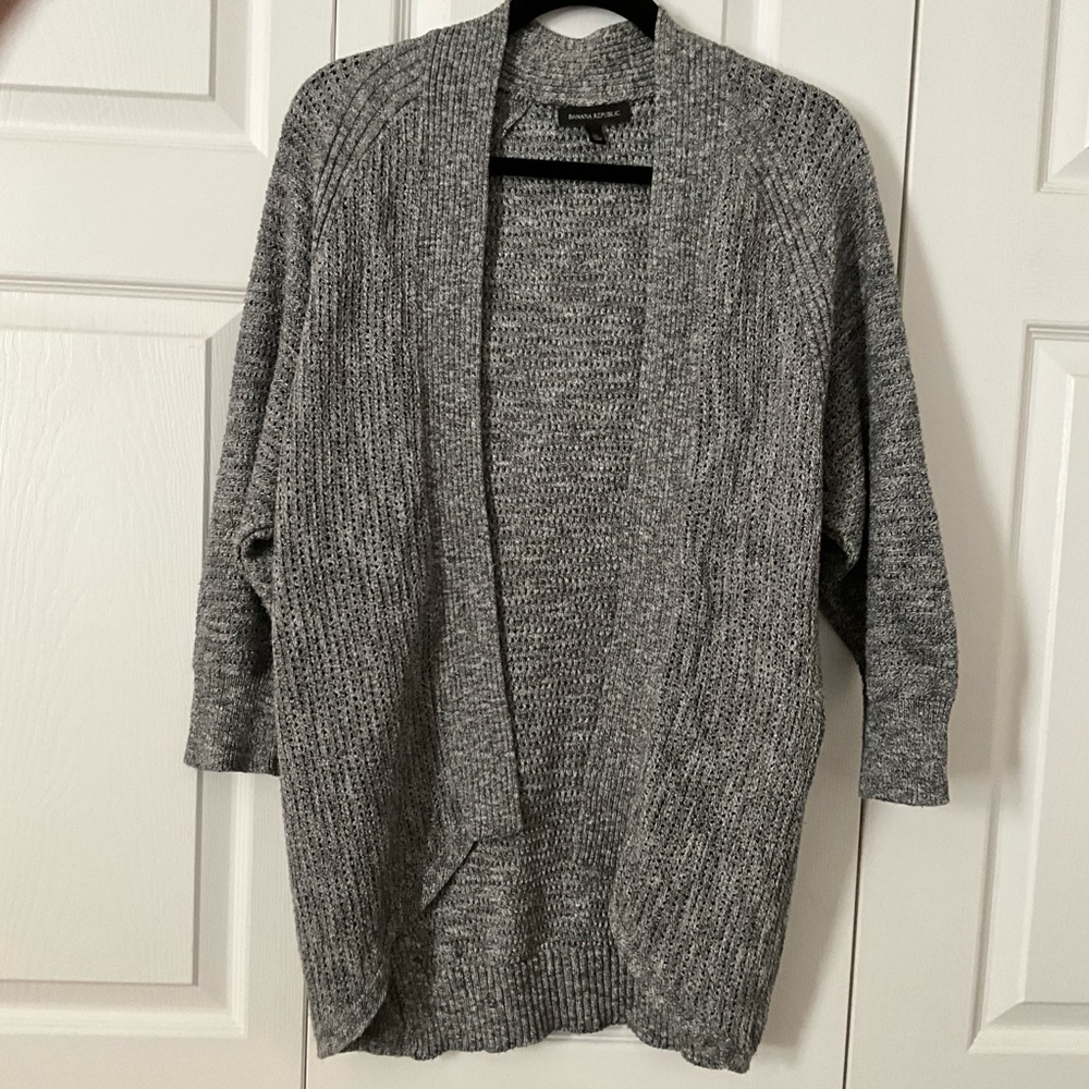 Banana Republic East West Open Front Gray Marled Cotton Cardigan Sweater Sz Med